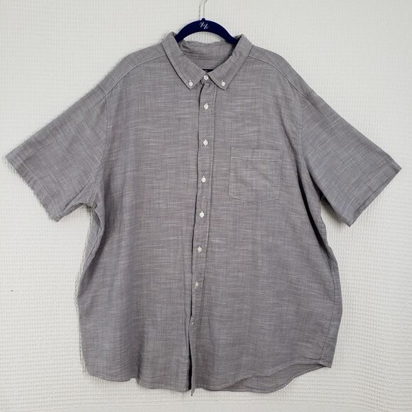 George Button Down Shirt Mens 2XL Gray Short Sleeve Classic Fit Summer Cotton - Picture 1 of 16